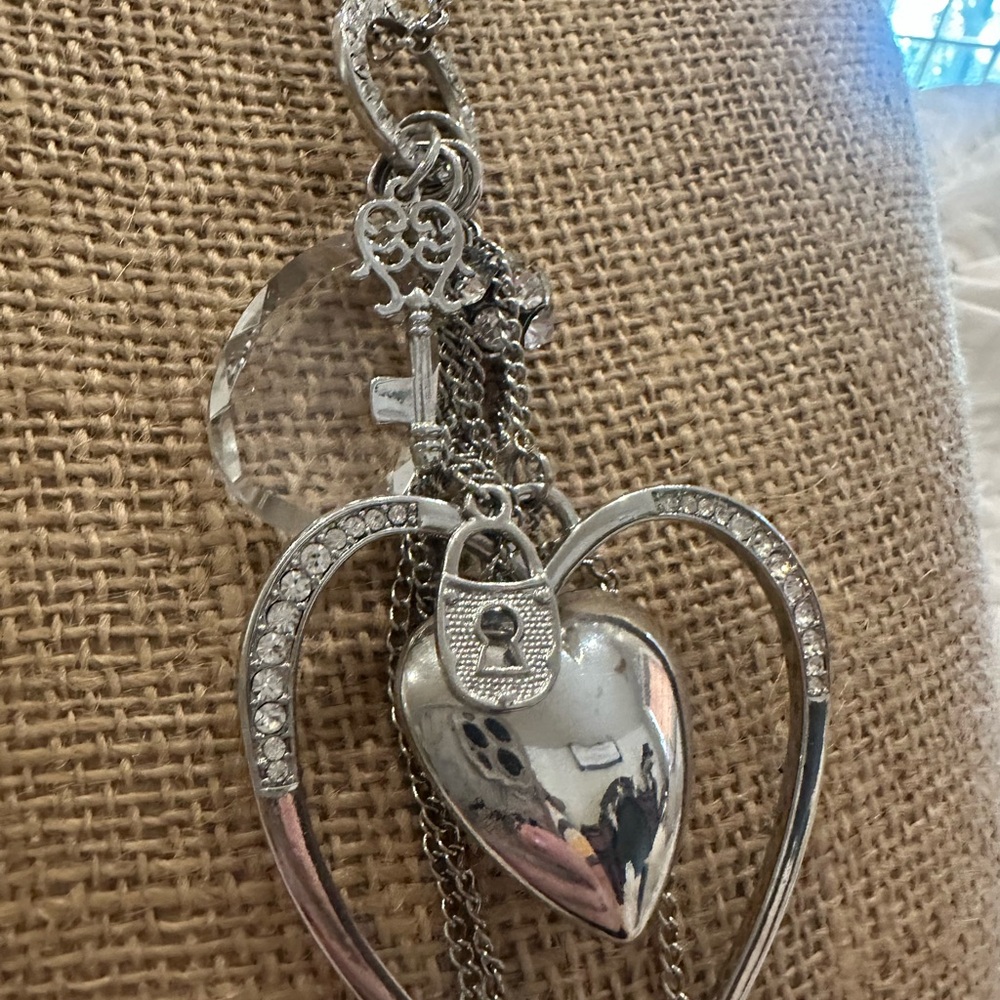 Guess Silver Heart and Key Pendant Necklace
